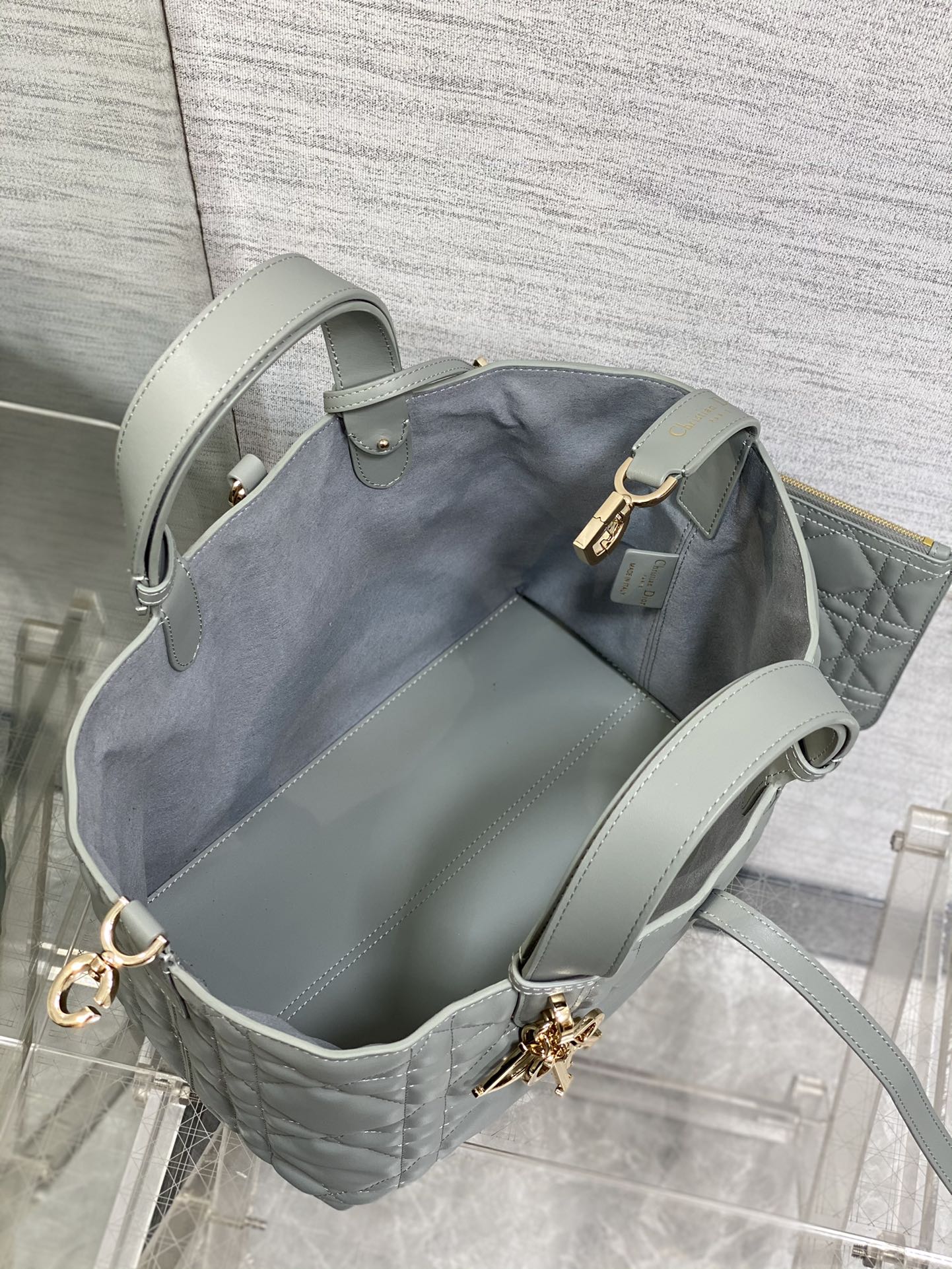 Medium Dior Toujours Bag Gray Macrocannage Calfskin